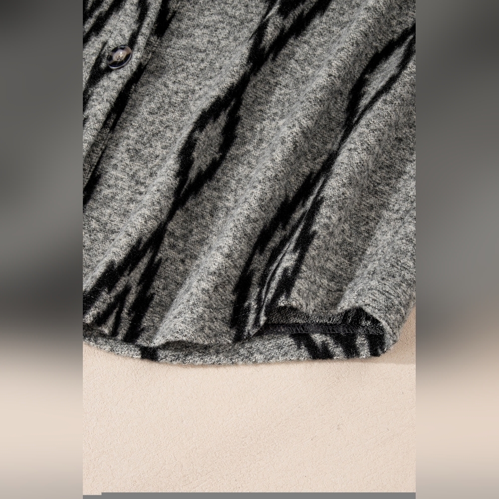 Grey Aztec Loose Oversize Fleece Shacket Layering Piece - Picture 9 of 12